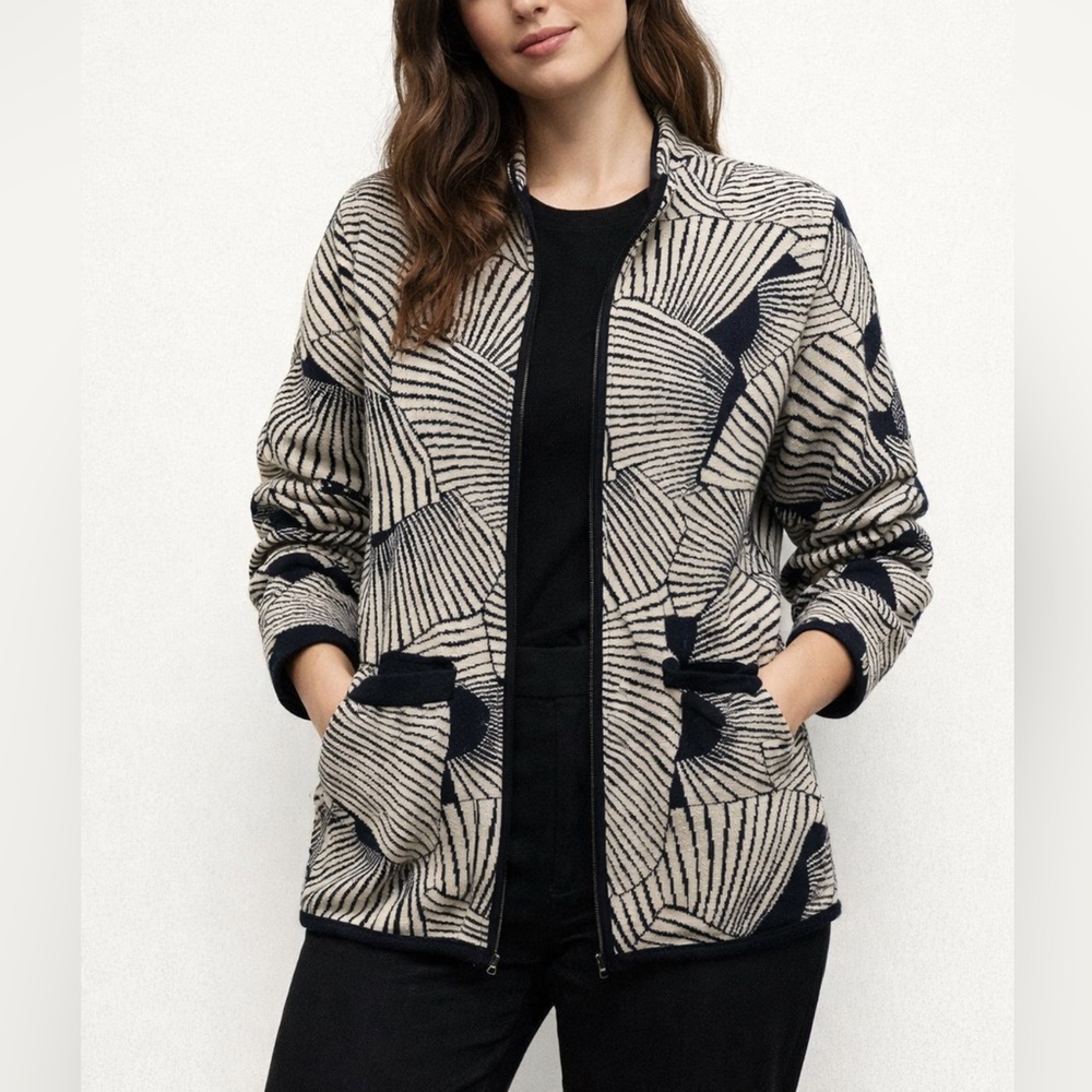 Sibin Linnerbjerg 💯 Cotton/Wool Geometric Knit Cardigan Size XS EUC